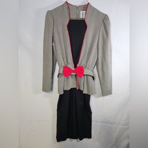 Sabino Vintage Belted Peplum Houndstooth Midi Dress Size 8